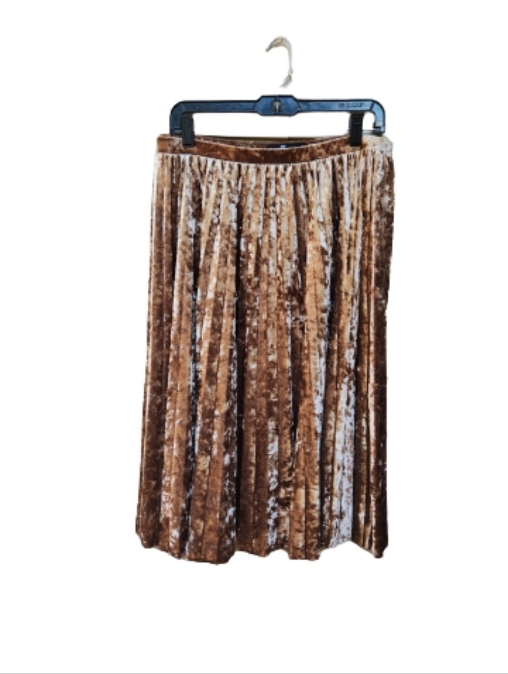 One 5 One Brown Crushed Velvet Pleated Skirt Tan Full Holiday Christmas Festive